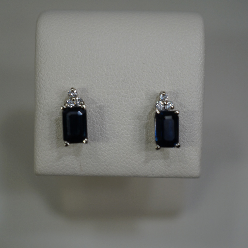 14kw Gold Genuine Sapphire  Diamond Earrings